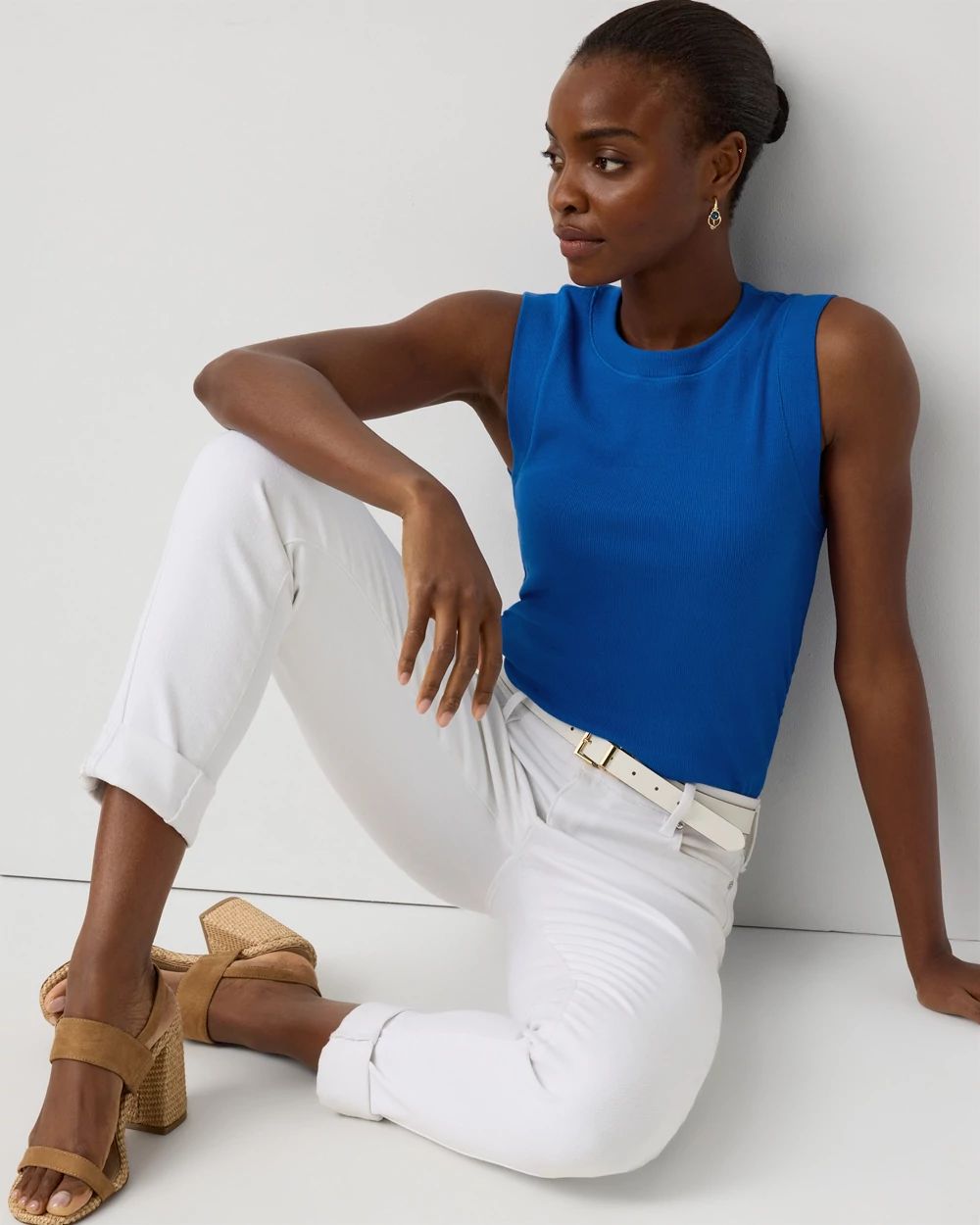 WHBM FORME™ Ribbed Stretch Ruched Side Tank | White House Black Market